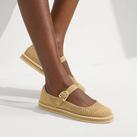 Rothy's Shoes - Rothy’s Espadrille Mary Jane Flats in Metallic Golden Sun